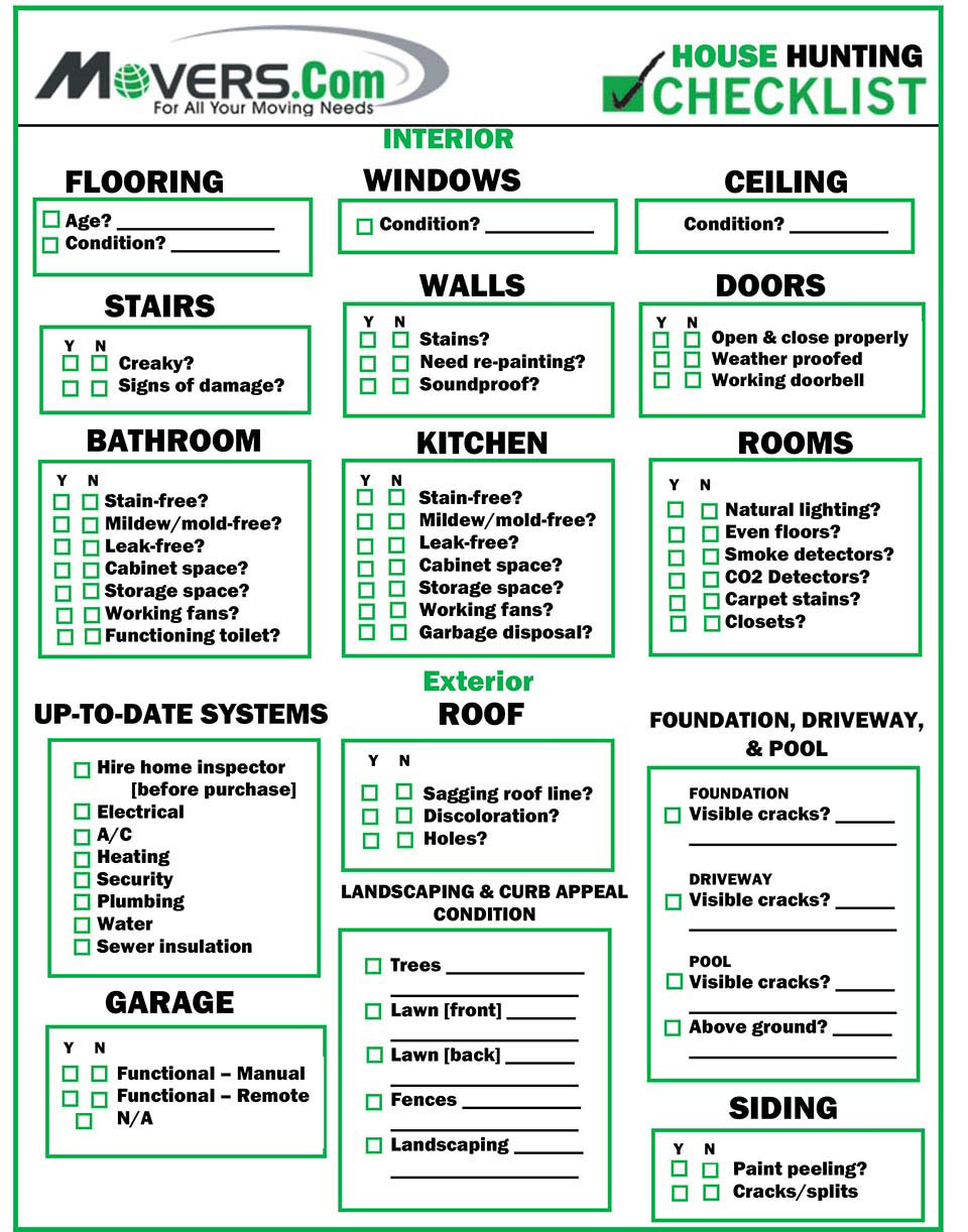 House Hunting Checklist Movers House Hunting Checklist Movers